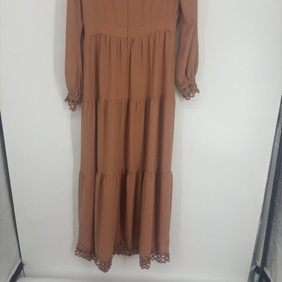 Urban Modesty Women's Lace Empire Waist Tiered Maxi Dress Brown Size Medium NWT - Picture 5 of 8
